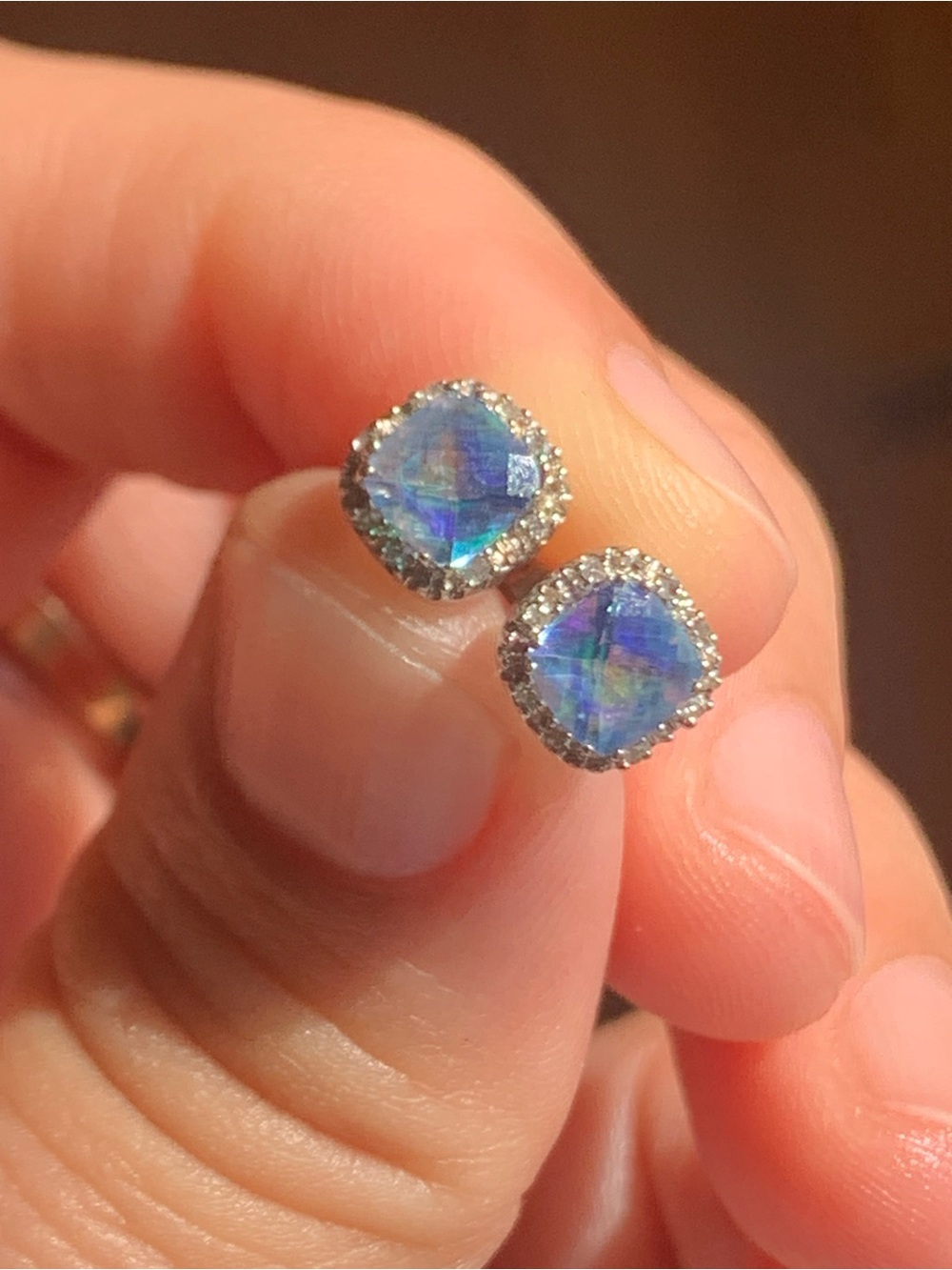 10k Gold Blue stone Halo Stud Earrings